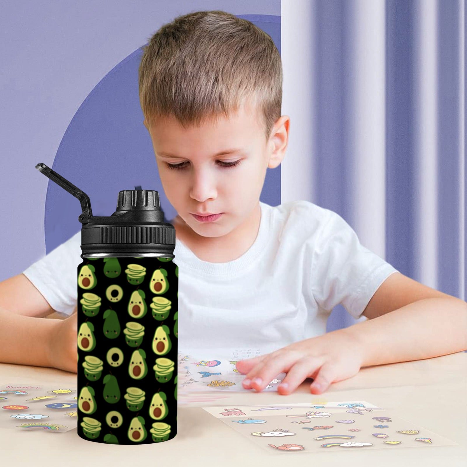 Cute Avocados - Kids Water Bottle with Chug Lid (12 oz) Kids Water Bottle with Chug Lid Printed Offshore