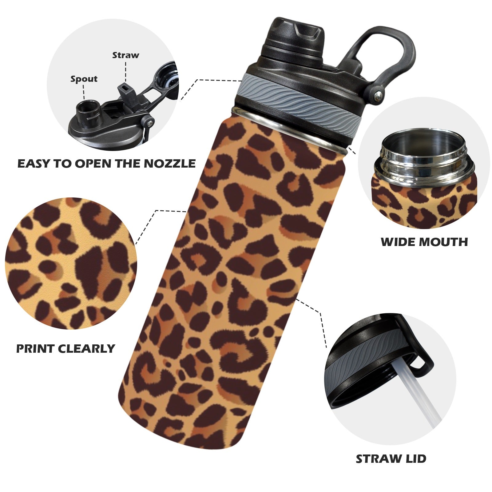 Leopard Print - Insulated Water Bottle with Dual-Use Lid (18oz) Insulated Water Bottle with Dual-Use Lid (18oz) animal Printed Offshore