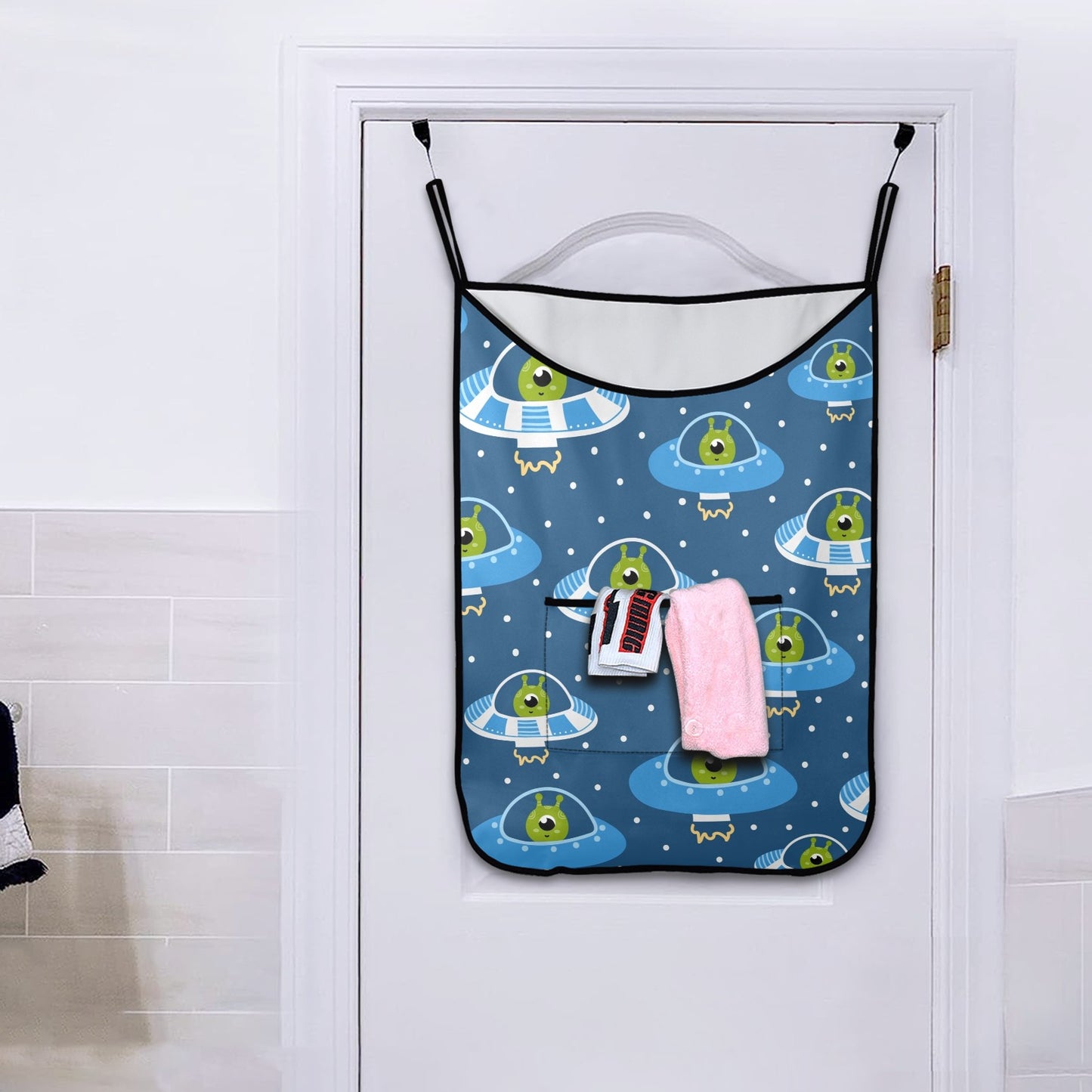 Cute Aliens in UFOs - Hanging Laundry Bag