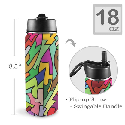 Bright Abstract - Insulated Water Bottle with Straw Lid (18oz) Insulated Water Bottle with Swing Handle