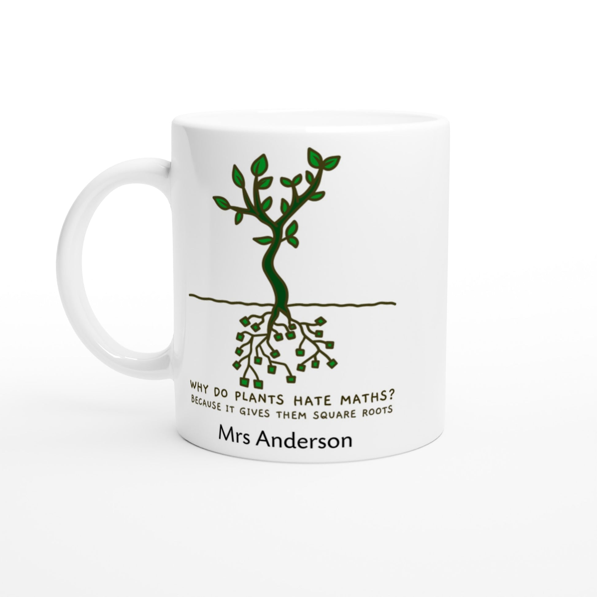 Personalise - Square Roots - White 11oz Ceramic Mug Default Title Personalised Mug customise Globally Fulfilled Maths personalise Plants Science