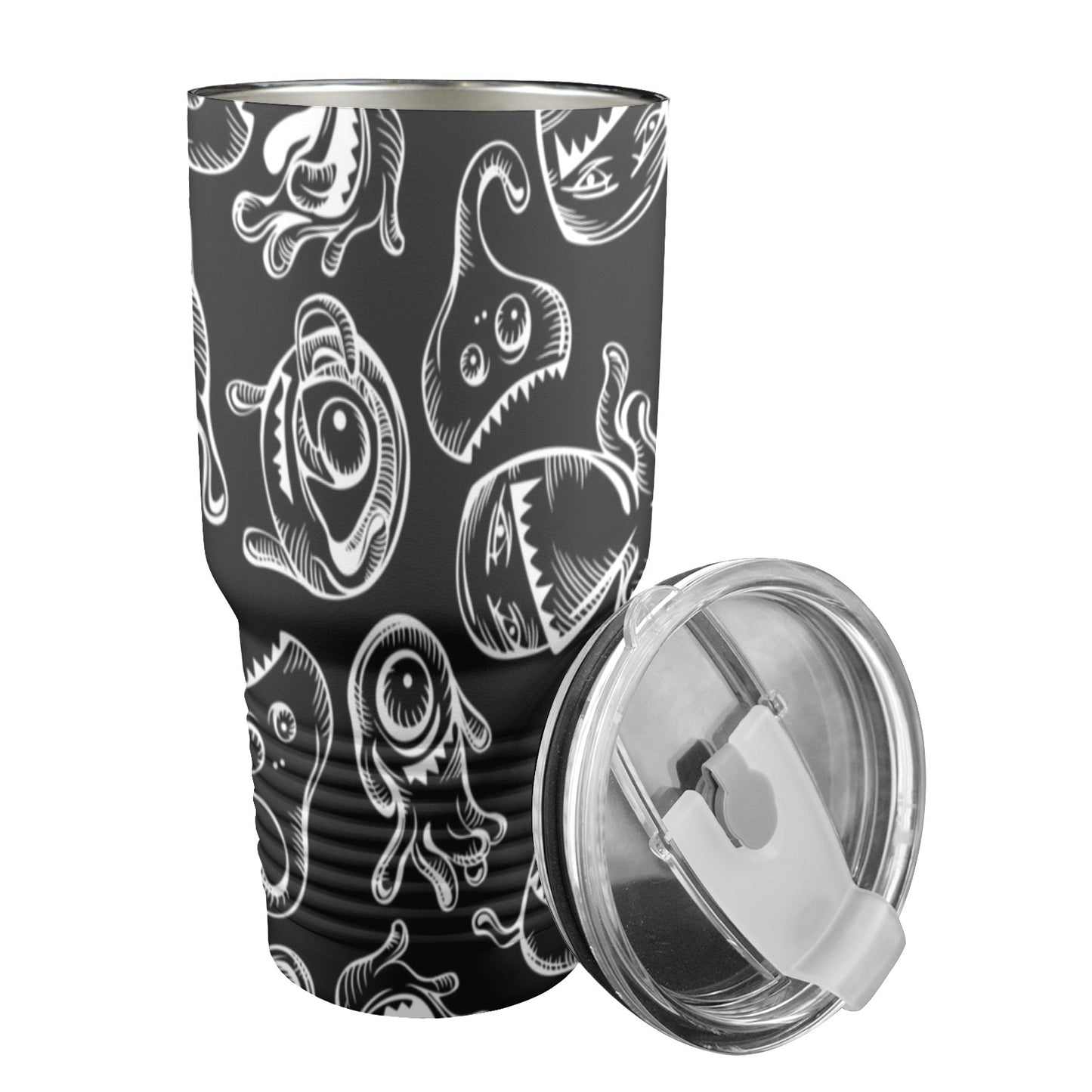 Monsters In Black And White - 30oz Insulated Stainless Steel Mobile Tumbler