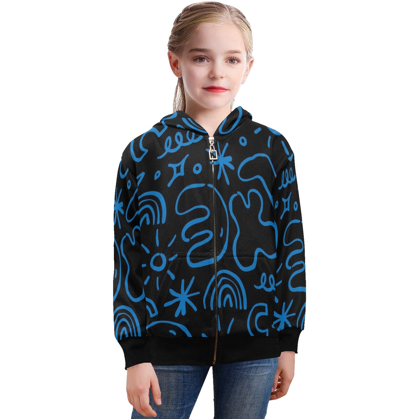 Blue Squiggle - Senior Girls Zip Up Hoodie