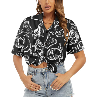 Monsters In Black And White - Womens Hawaiian Shirt