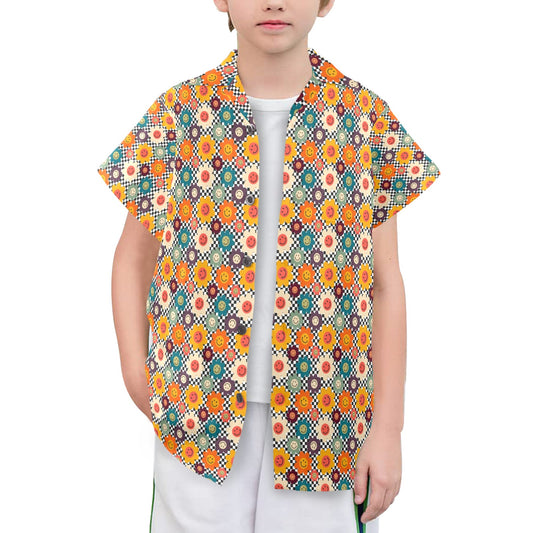 Happy Retro Flowers - Senior Boys Hawaiian Shirt