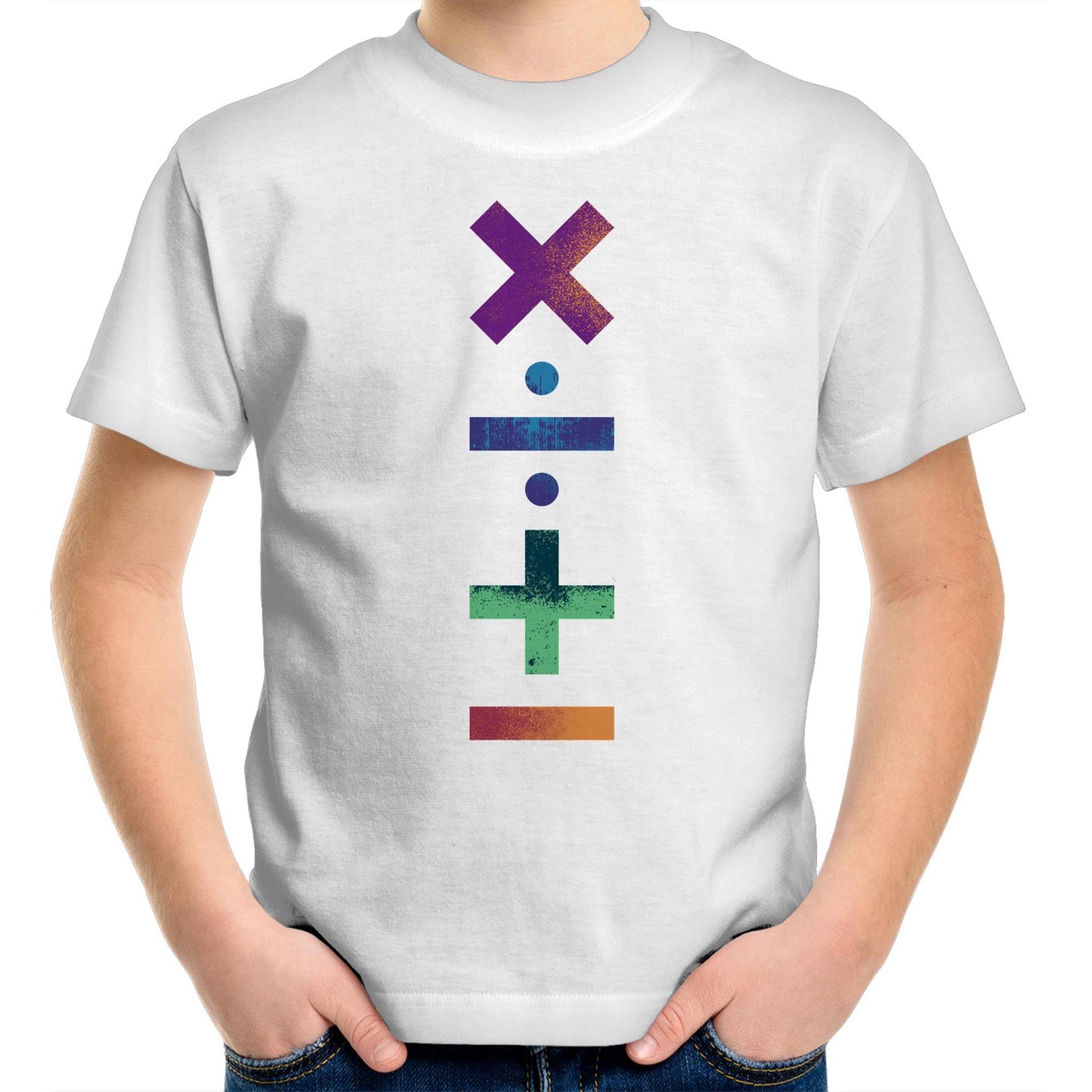 Maths Symbols - Kids Youth T-Shirt White Kids Youth T-shirt Maths Printed In Australia