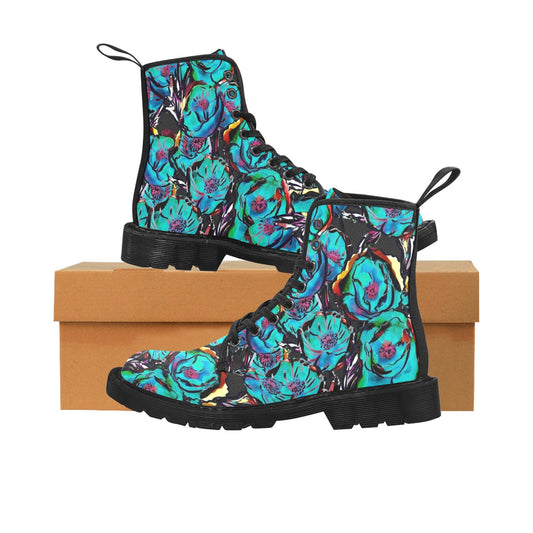 Flower It Blue - Martin Boots for Women (Black)