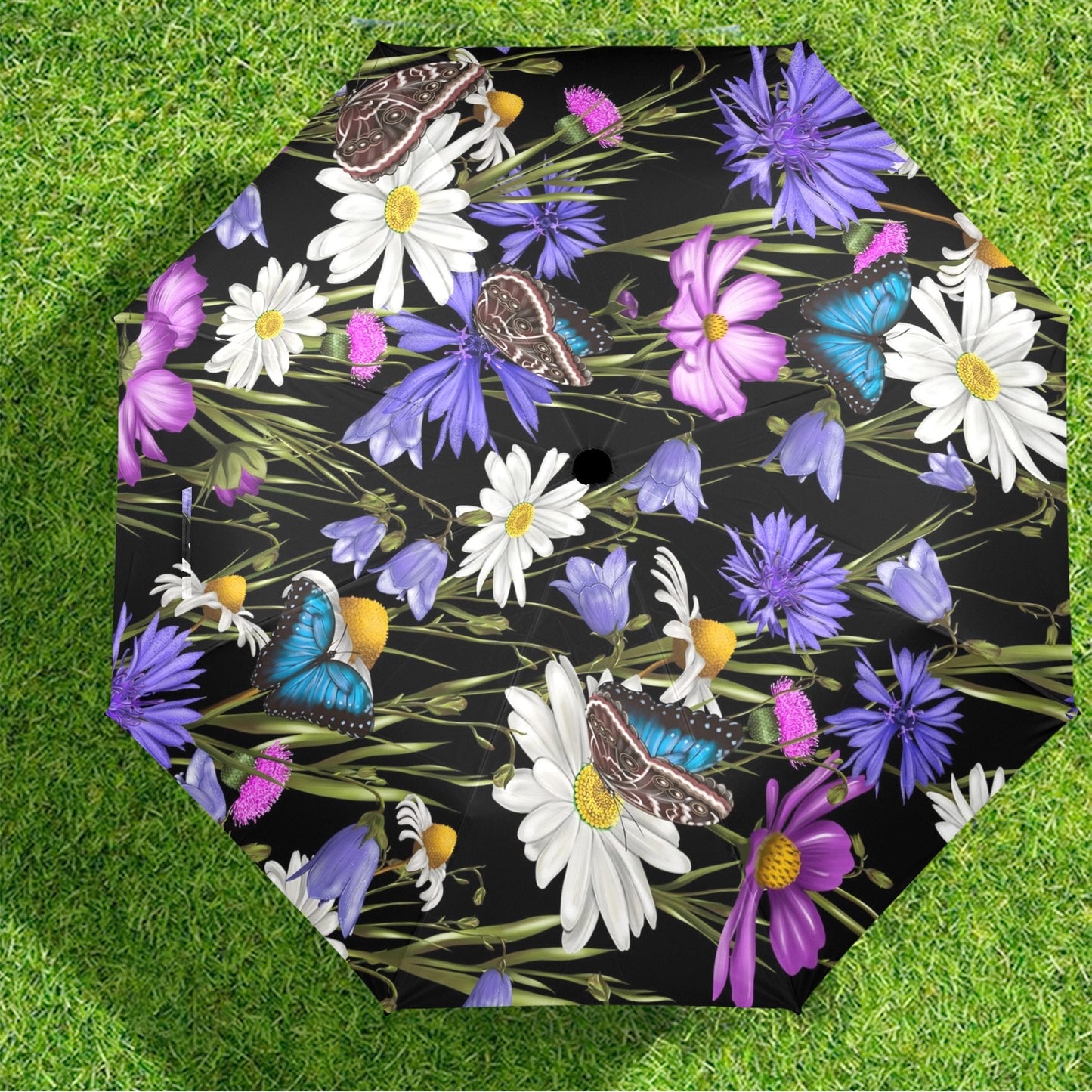 Butterfly Flowers - Semi-Automatic Foldable Umbrella Semi-Automatic Foldable Umbrella Printed Offshore