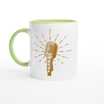 Retro Microphone - White 11oz Ceramic Mug with Colour Inside Ceramic Green Colour 11oz Mug Globally Fulfilled Music Retro