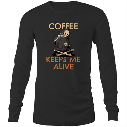 Skeleton, Coffee Keeps Me Alive - Long Sleeve T-Shirt Black Unisex Long Sleeve T-shirt Coffee
