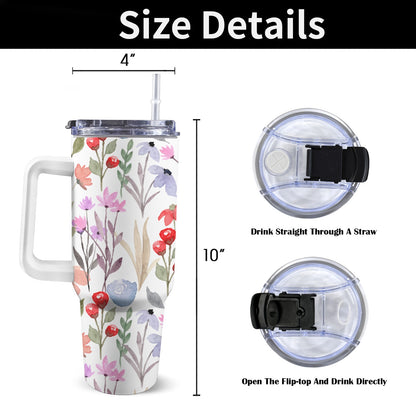 Floral Watercolour - 40oz Tumbler with White Handle