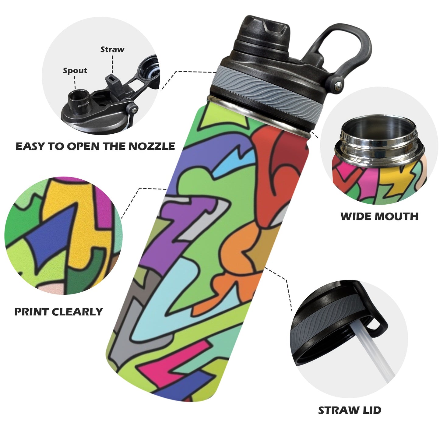 Bright Abstract - Insulated Water Bottle with Dual-Use Lid (18oz) Insulated Water Bottle with Dual-Use Lid (18oz) Printed Offshore