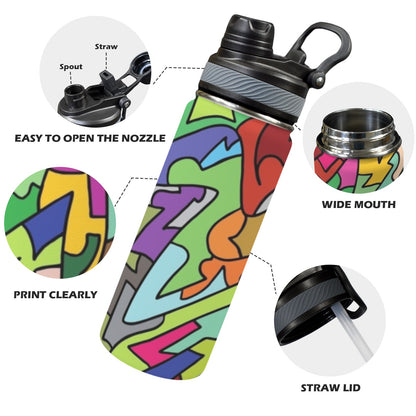 Bright Abstract - Insulated Water Bottle with Dual-Use Lid (18oz) Insulated Water Bottle with Dual-Use Lid (18oz) Printed Offshore