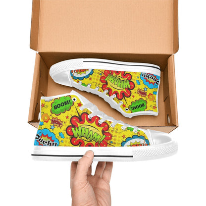 Comic Book Yellow - Kids High Top Canvas Shoes