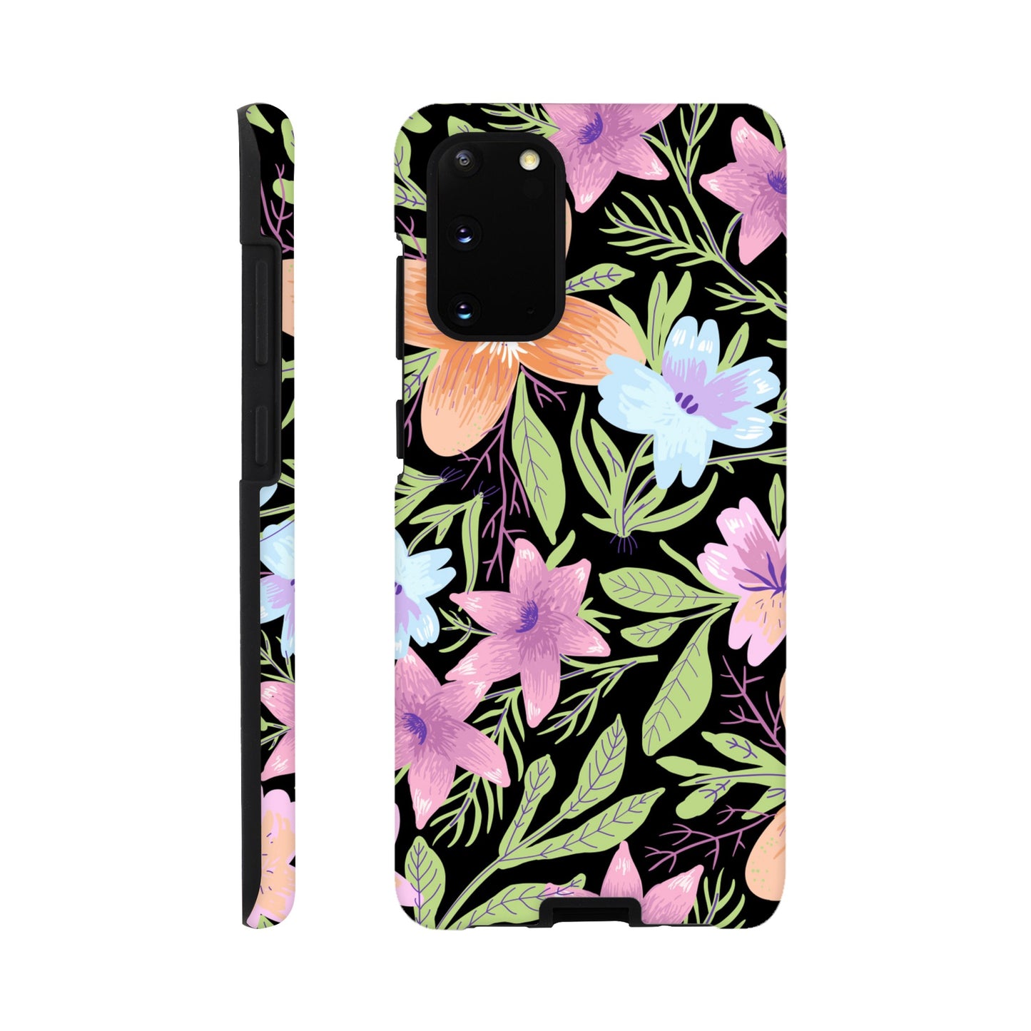 Black Floral - Phone Tough Case Galaxy S20 Phone Case Globally Fulfilled