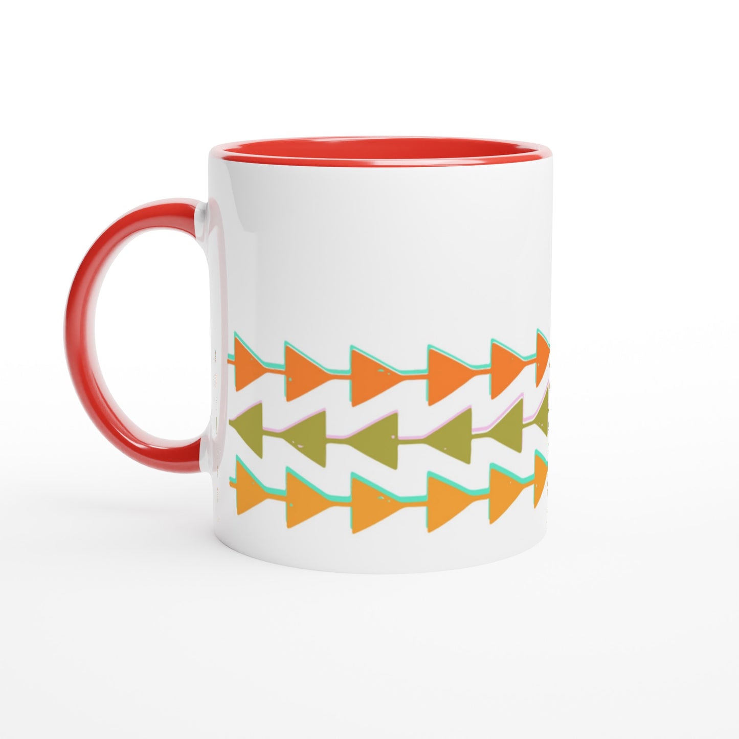 Retro Triangles - White 11oz Ceramic Mug with Colour Inside Ceramic Red Colour 11oz Mug Retro