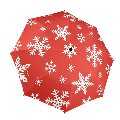 Red Snowflakes, Christmas - Semi-Automatic Foldable Umbrella