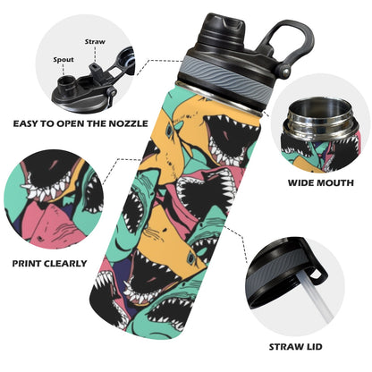 Scary Sharks - Insulated Water Bottle with Dual-Use Lid (18oz) Insulated Water Bottle with Dual-Use Lid (18oz) Printed Offshore