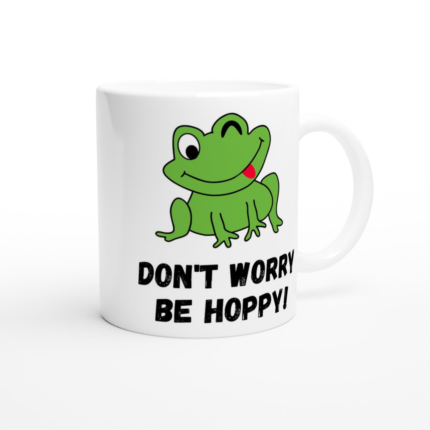 Don't Worry Be Hoppy, Frog - White 11oz Ceramic Mug White 11oz Mug animal Globally Fulfilled Positivity