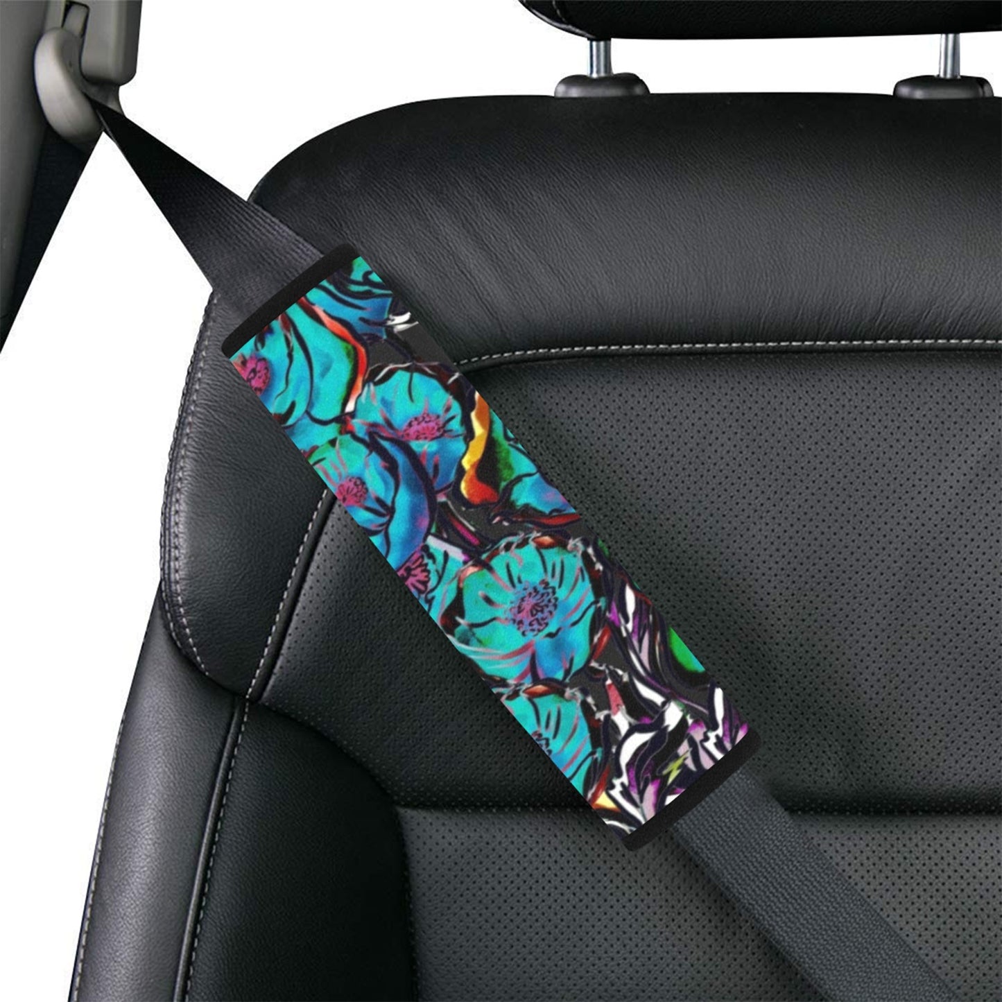 Flower It Blue - Car Seat Belt Cover 7''x10'' (Pack of 2)