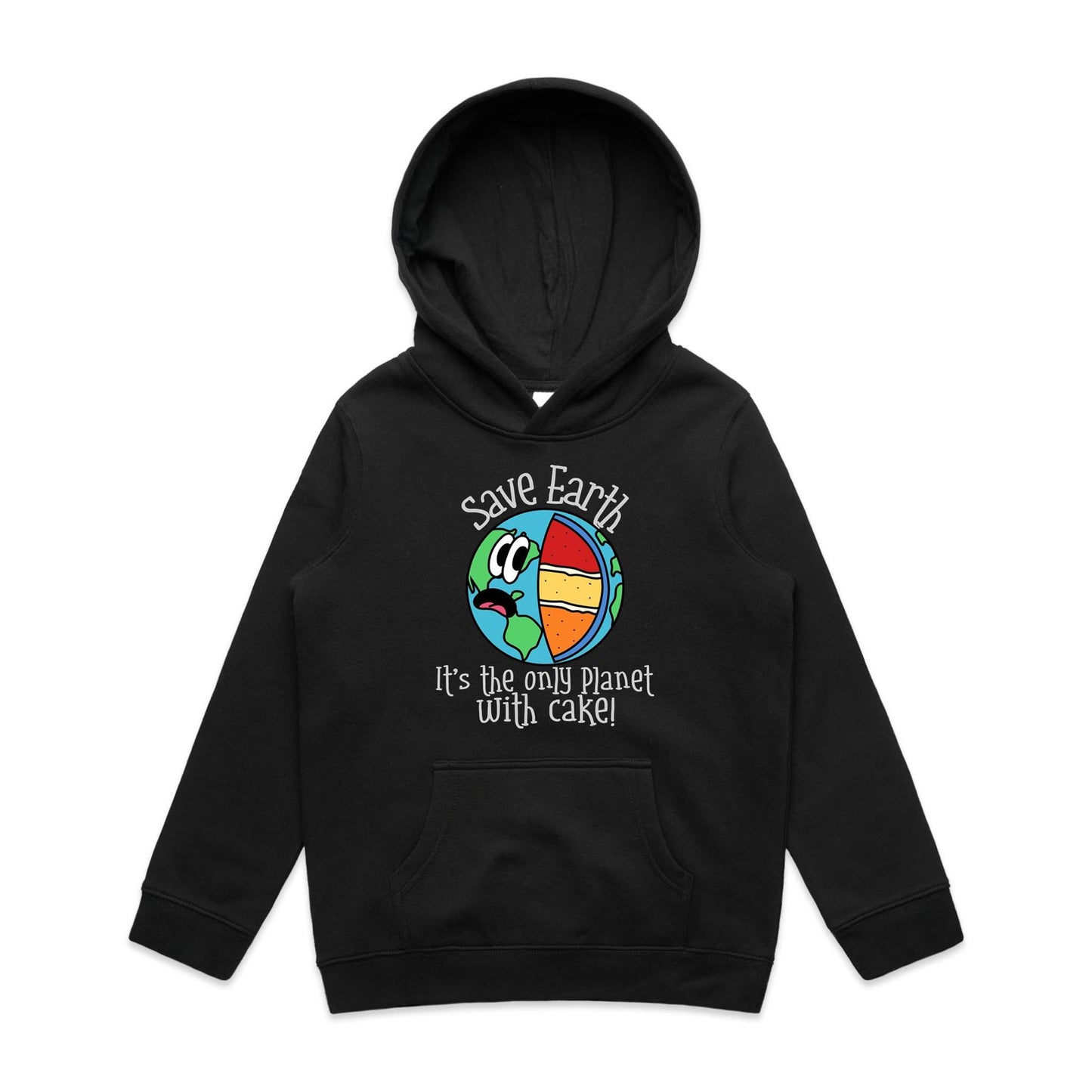 Save Earth, It's The Only Planet With Cake - Youth Supply Hood Black Kids Hoodie