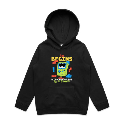 Fun Begins With The Press Of A Button, Games - Youth Supply Hood Black Kids Hoodie Games