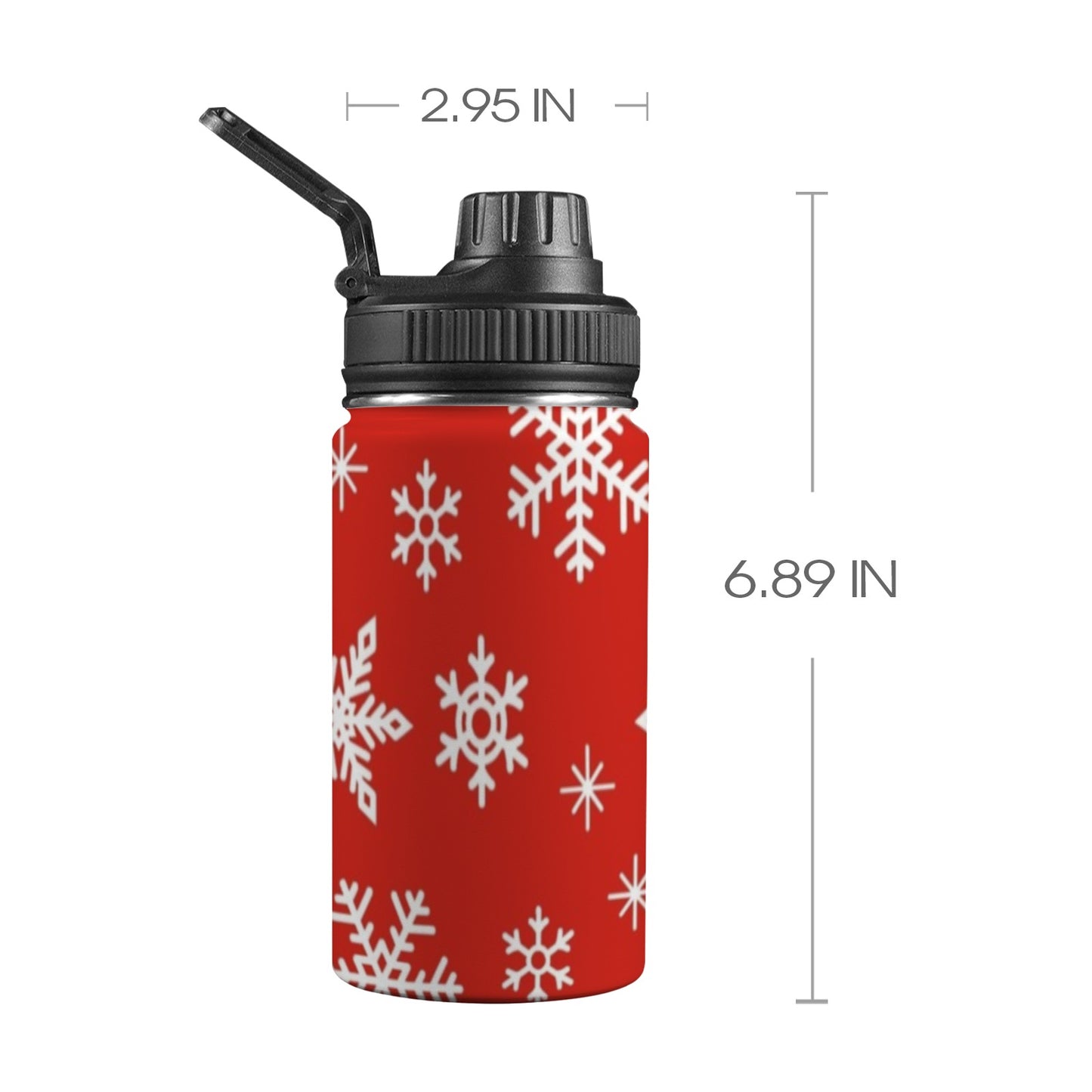 Red Snowflakes, Christmas - Kids Water Bottle with Chug Lid (12 oz)