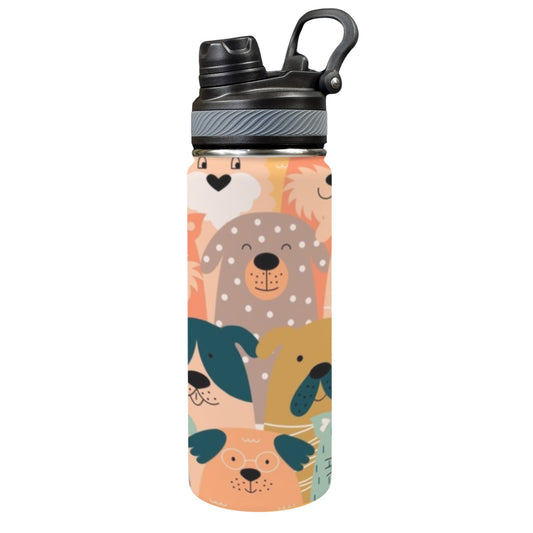 Lots Of Dogs - Insulated Water Bottle with Dual-Use Lid (18oz)