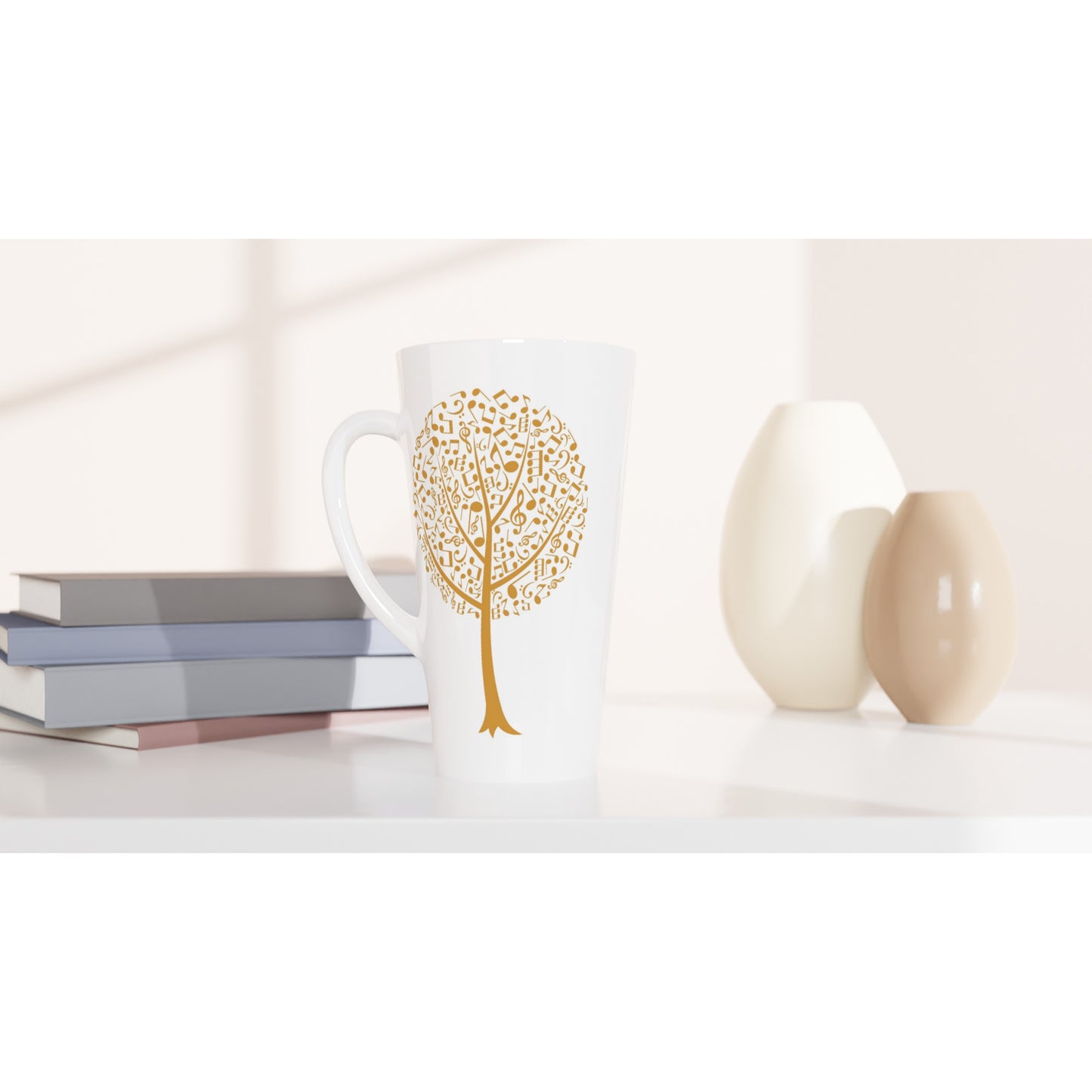 Music Tree - White Latte 17oz Ceramic Mug Latte Mug Music Plants