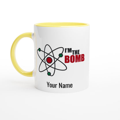 Personalised Mug - I'm The Bomb, Atom - White 11oz Ceramic Mug with Colour Inside Ceramic Yellow Personalised Mug Globally Fulfilled Personalise Science