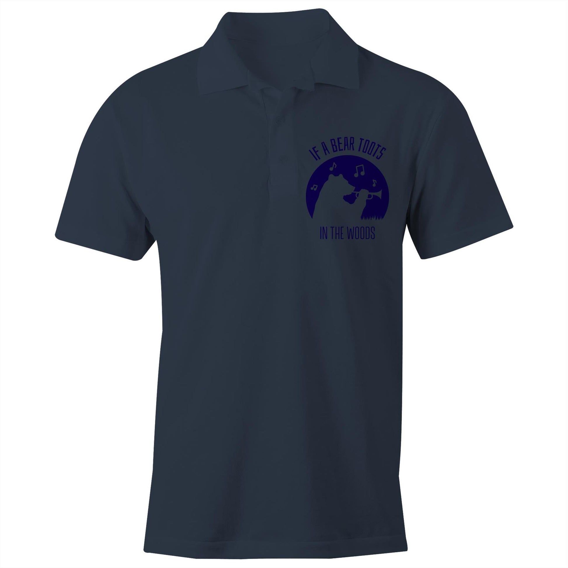 Trumpet Player, If A Bear Toots In The Woods - Chad S/S Polo Shirt, Printed Navy Polo Shirt Music