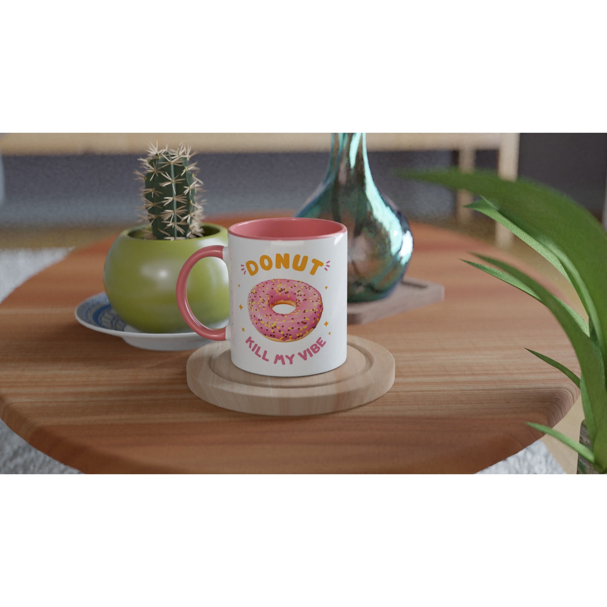 Donut Kill My Vibe - White 11oz Ceramic Mug with Colour Inside Colour 11oz Mug food Globally Fulfilled