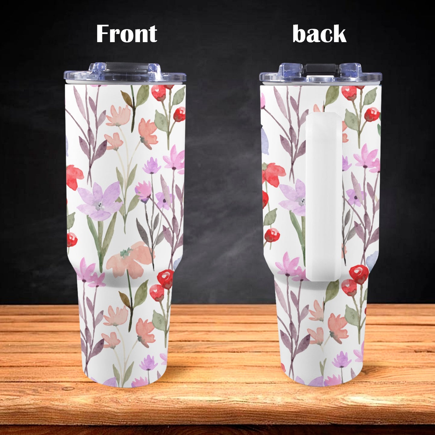 Floral Watercolour - 40oz Tumbler with White Handle