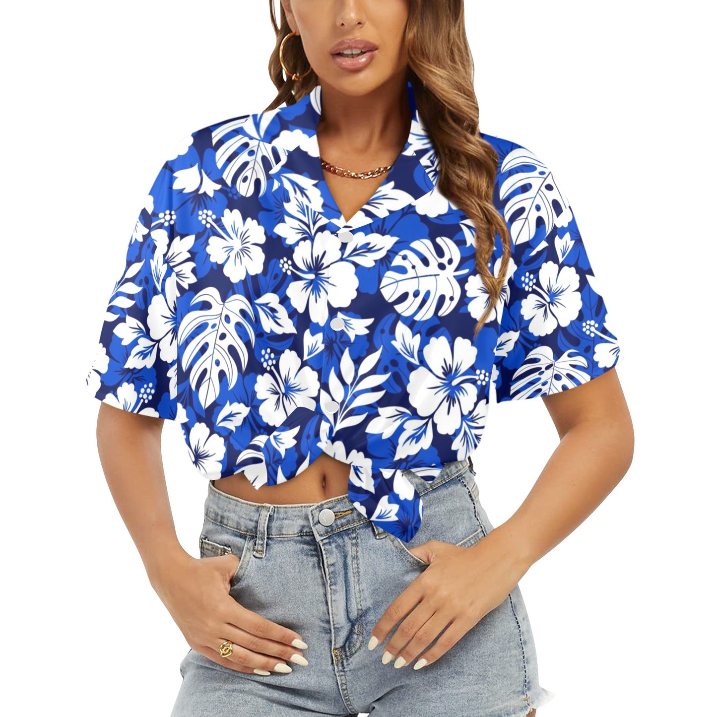 Blue Hawaiian Floral - Womens Hawaiian Shirt