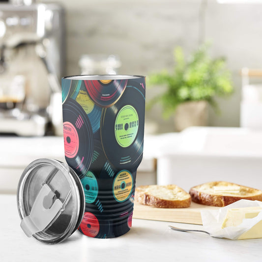 Retro Vinyl Records - 30oz Insulated Stainless Steel Mobile Tumbler