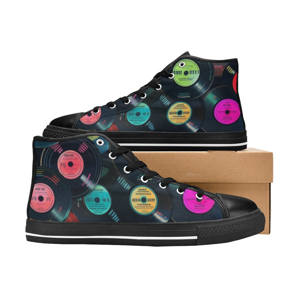 Retro Vinyl Records - Women's High Top Canvas Shoes