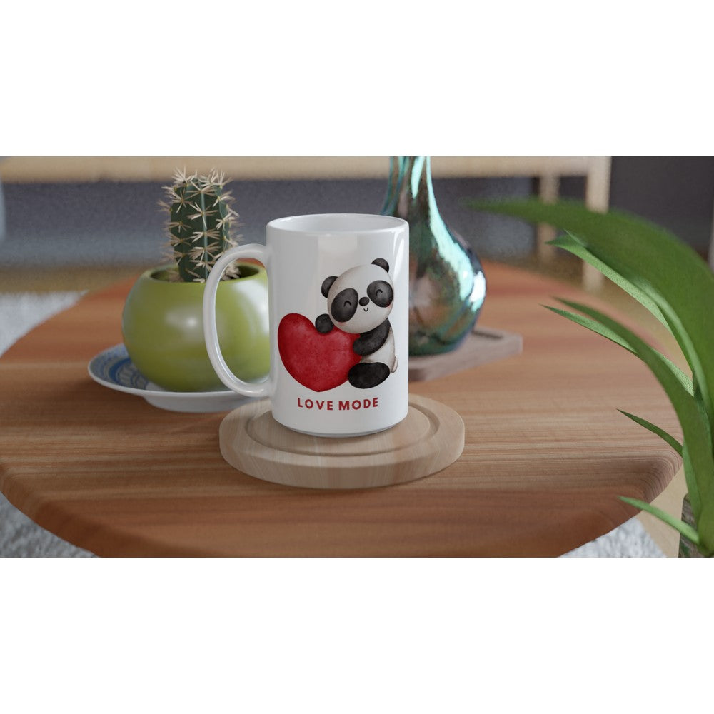 Panda, Love Mode - White 15oz Ceramic Mug 15 oz Mug animal Globally Fulfilled Love