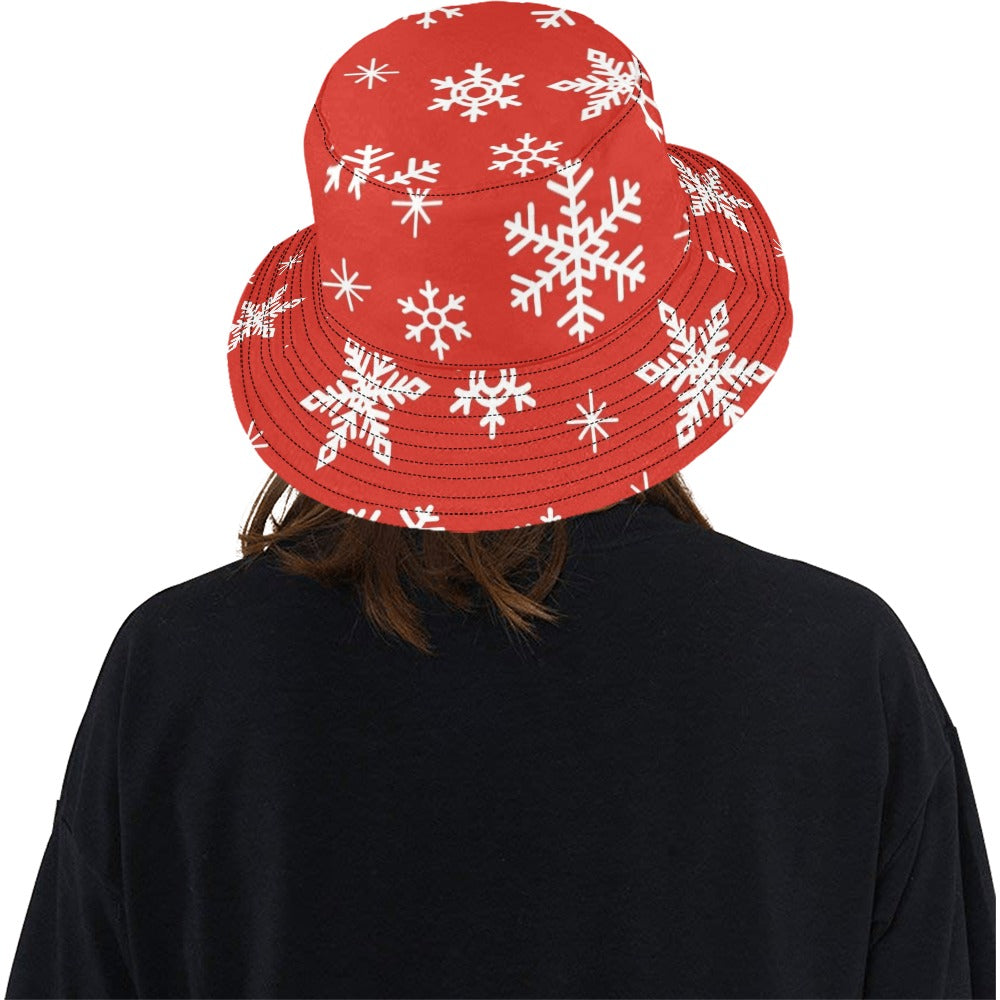 Red Snowflakes, Christmas - Womens Bucket Hat