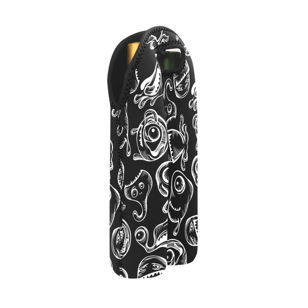 Monsters In Black And White - 2-Bottle Neoprene Wine Bag 2 Bottle Wine Bag Printed Offshore Sci Fi