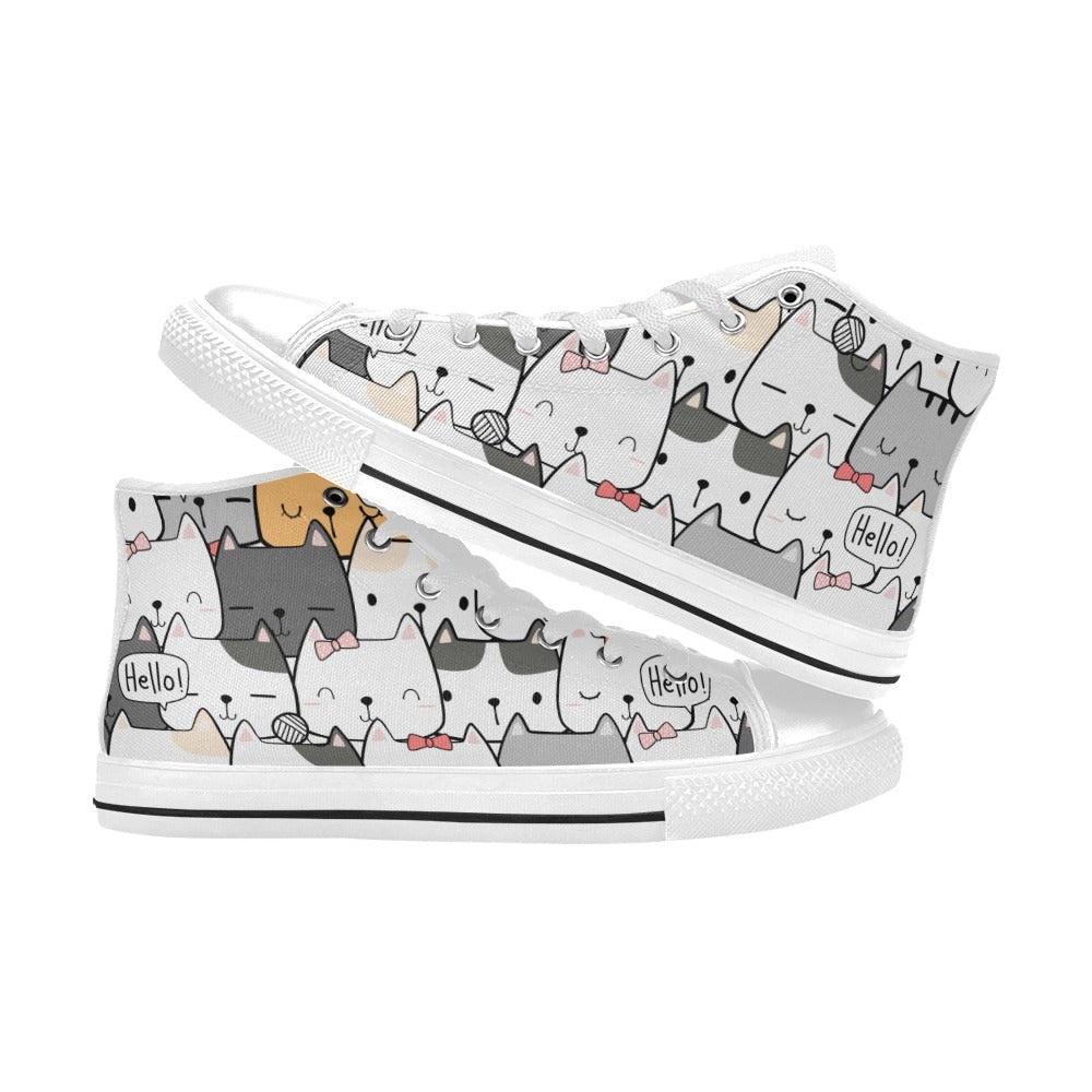 Cat Hello - Men's High Top Canvas Shoes