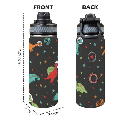 Astronaut Dinosaurs - Insulated Water Bottle with Dual-Use Lid (18oz)