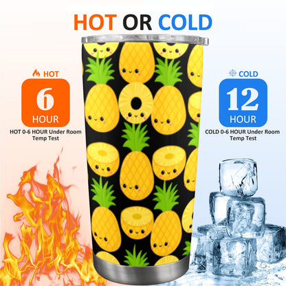 Happy Pineapples - 20oz Travel Mug with Clear Lid Clear Lid Travel Mug Food Printed Offshore