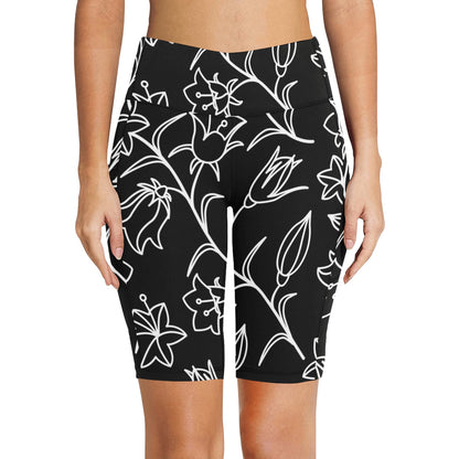 Black And White Floral - Women's Bike Shorts Womens Bike Shorts Plants Printed Offshore