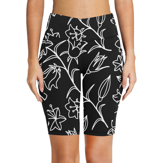 Black And White Floral - Women's Bike Shorts