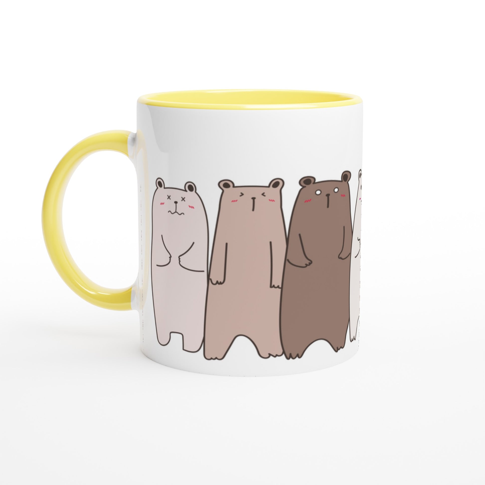 Bears In A Row - White 11oz Ceramic Mug with Colour Inside Ceramic Yellow Colour 11oz Mug animal