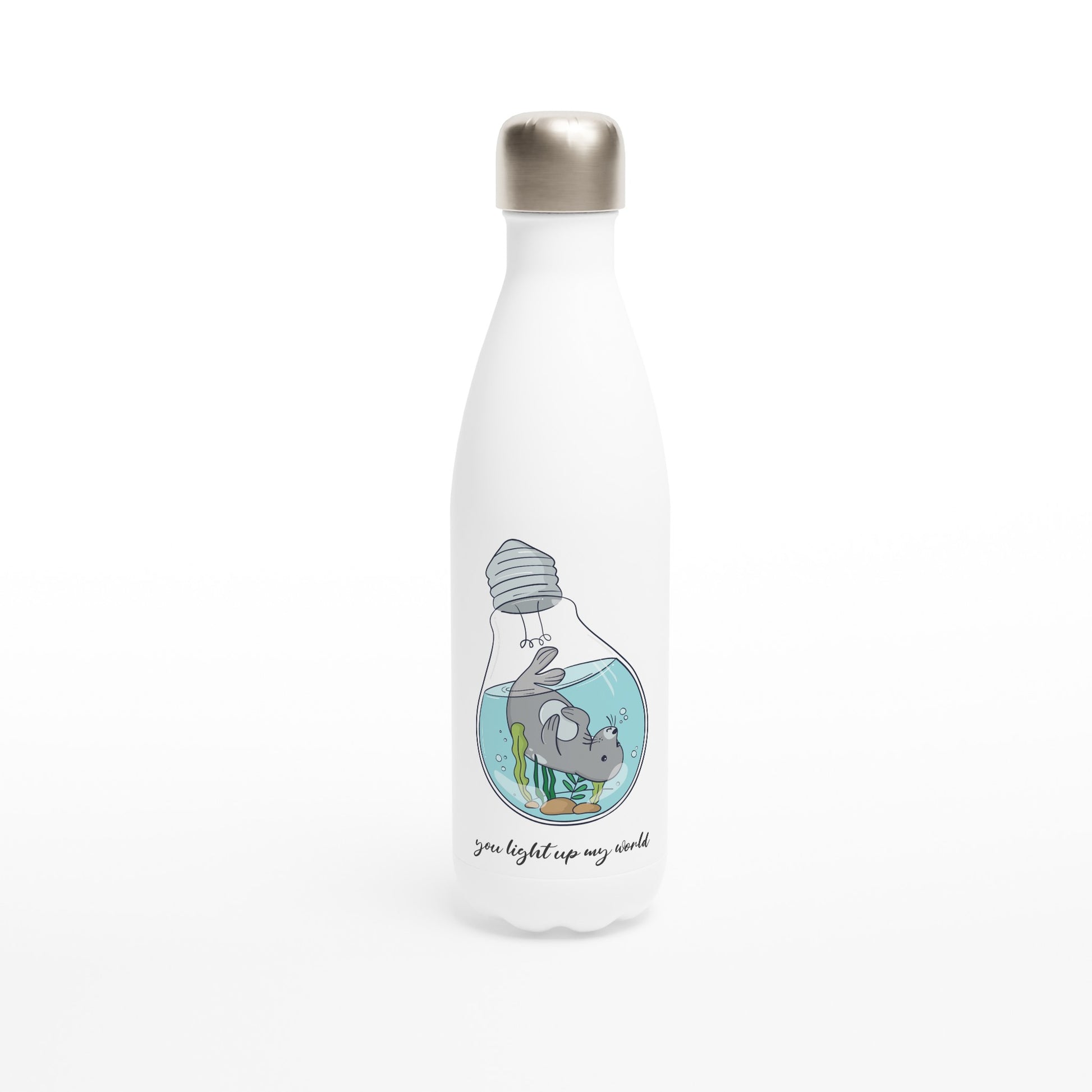 You Light Up My World - White 17oz Stainless Steel Water Bottle White Water Bottle animal Globally Fulfilled kids