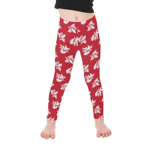 Red Retro Foliage, Hawaiian Flower - Kid's Ankle Length Leggings