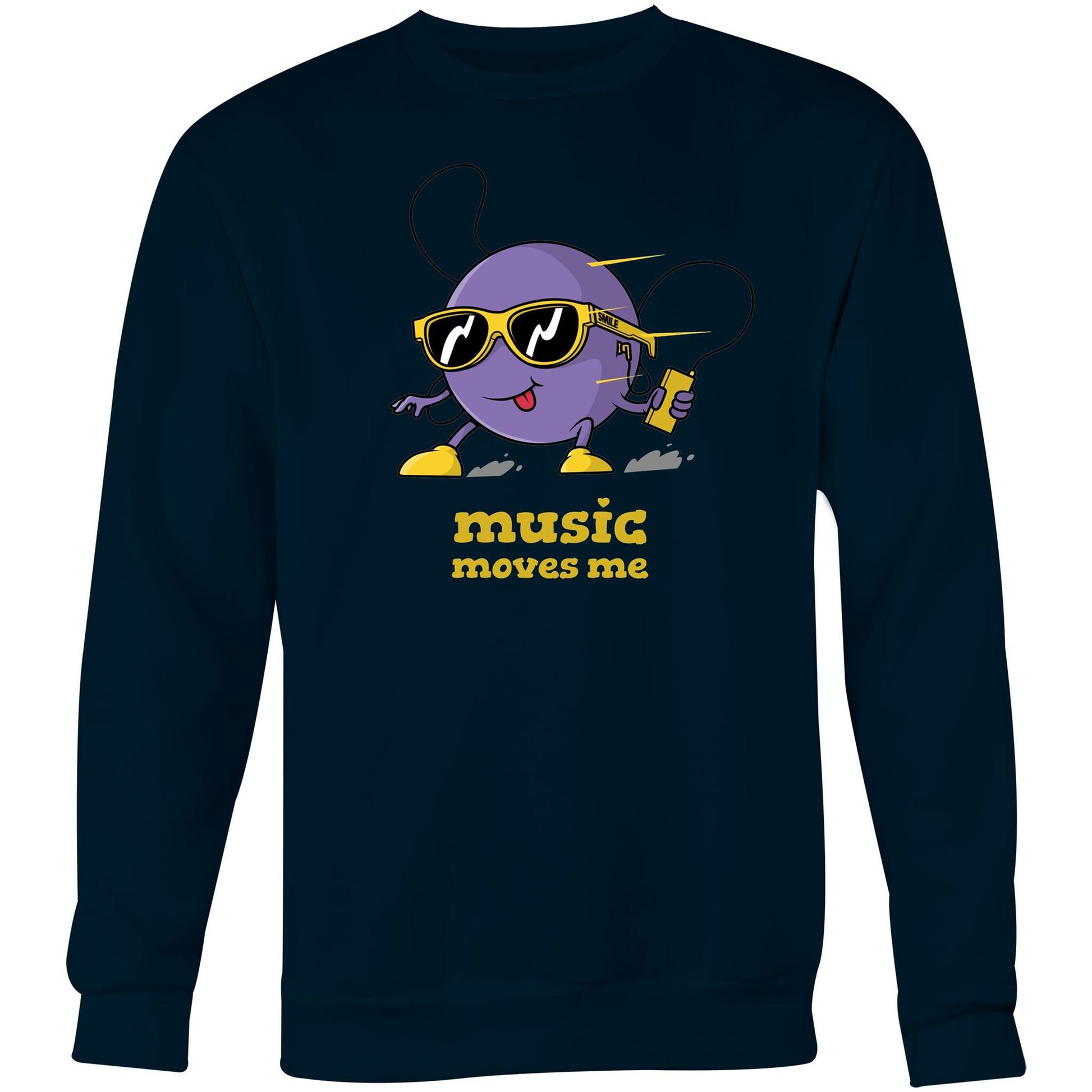 Music Moves Me, Earbuds - Crew Sweatshirt Navy Sweatshirt Music