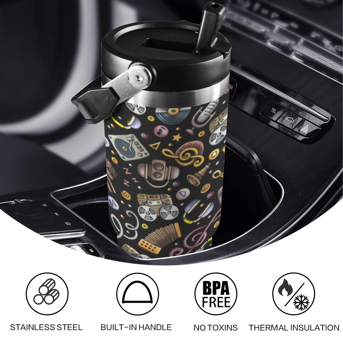 Retro Music Mix - 30oz Tumbler with Top Handle