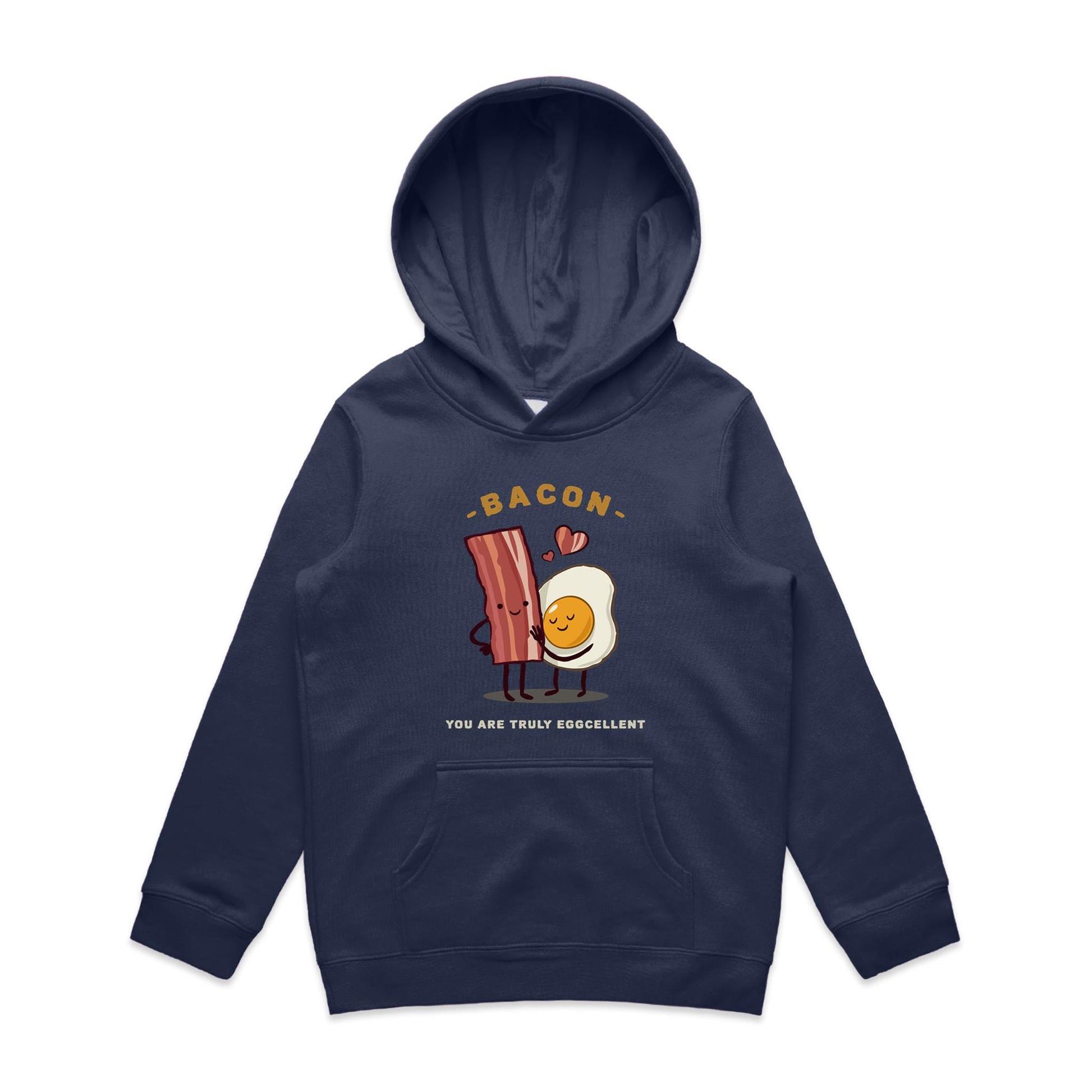 Bacon, You Are Truly Eggcellent - Youth Supply Hood Midnight Blue Kids Hoodie Food